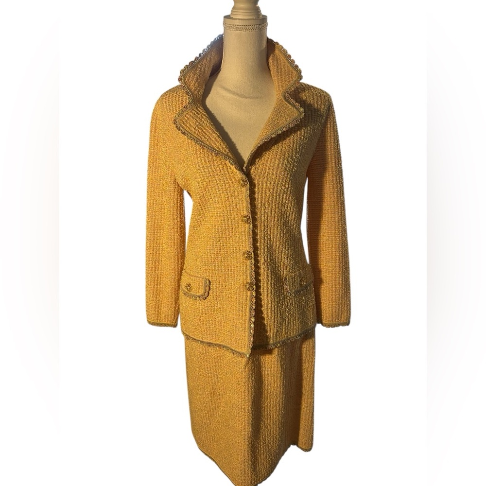 Escada Vintage Yellow and Pink Beaded Tweed Suit